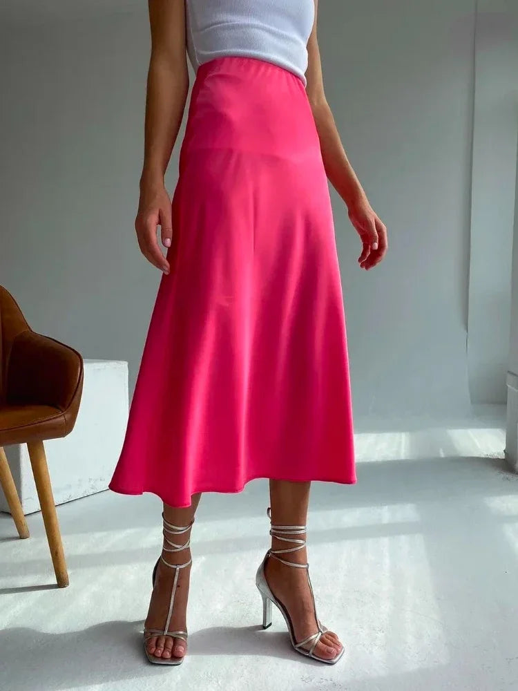 High-Waisted Satin A-Line Skirt - Elegant Spring/Summer 2025