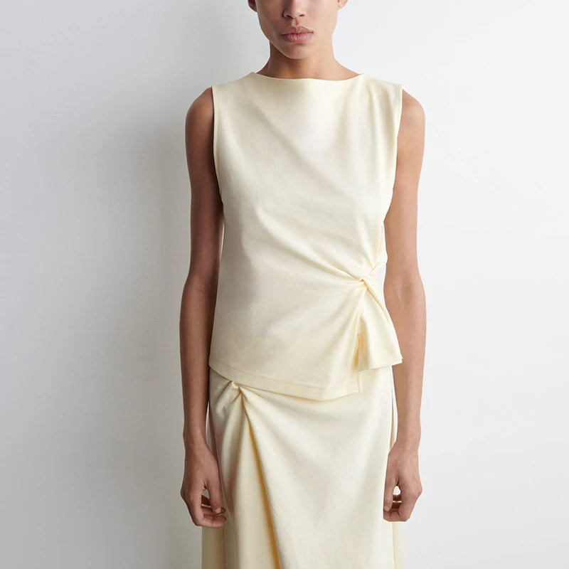 Z 2025 Summer Faion Women's Vest And Skirt Set round Ne ort Sve Boat Ne f-length Polyester Fiber Ensemble