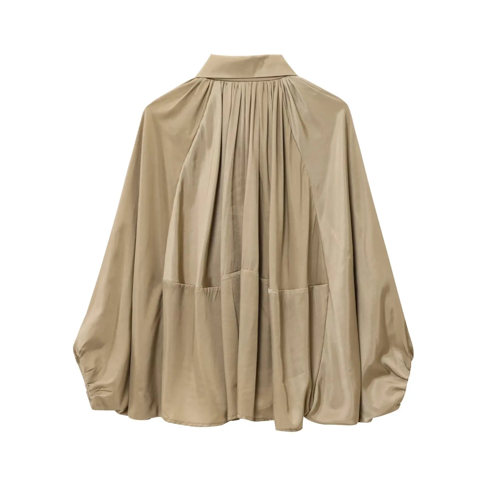 TRAFZA Spring Woman Elegant Chic Zipper Design Solid Casual Coat Women Lapel Bat Sleeve Pleated Decoration Loose Jacket Top