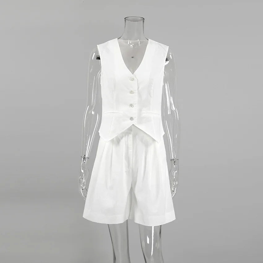 2025 Design Cotton Linen Suit Vest Suit Women's Summer Casual Sleeveless Vest Shorts Two-piece Set костюм женский летний