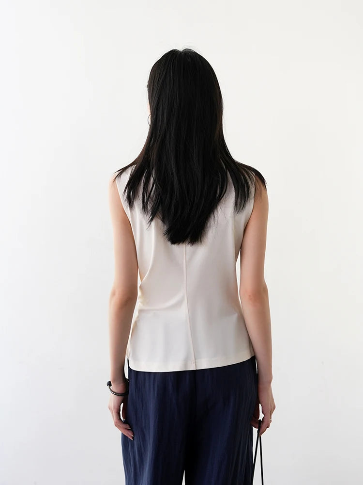 Ele Pm Silk No-Sve Top Women's Regular Fit Summer Faion Twist Knot Design Slimming Garment
