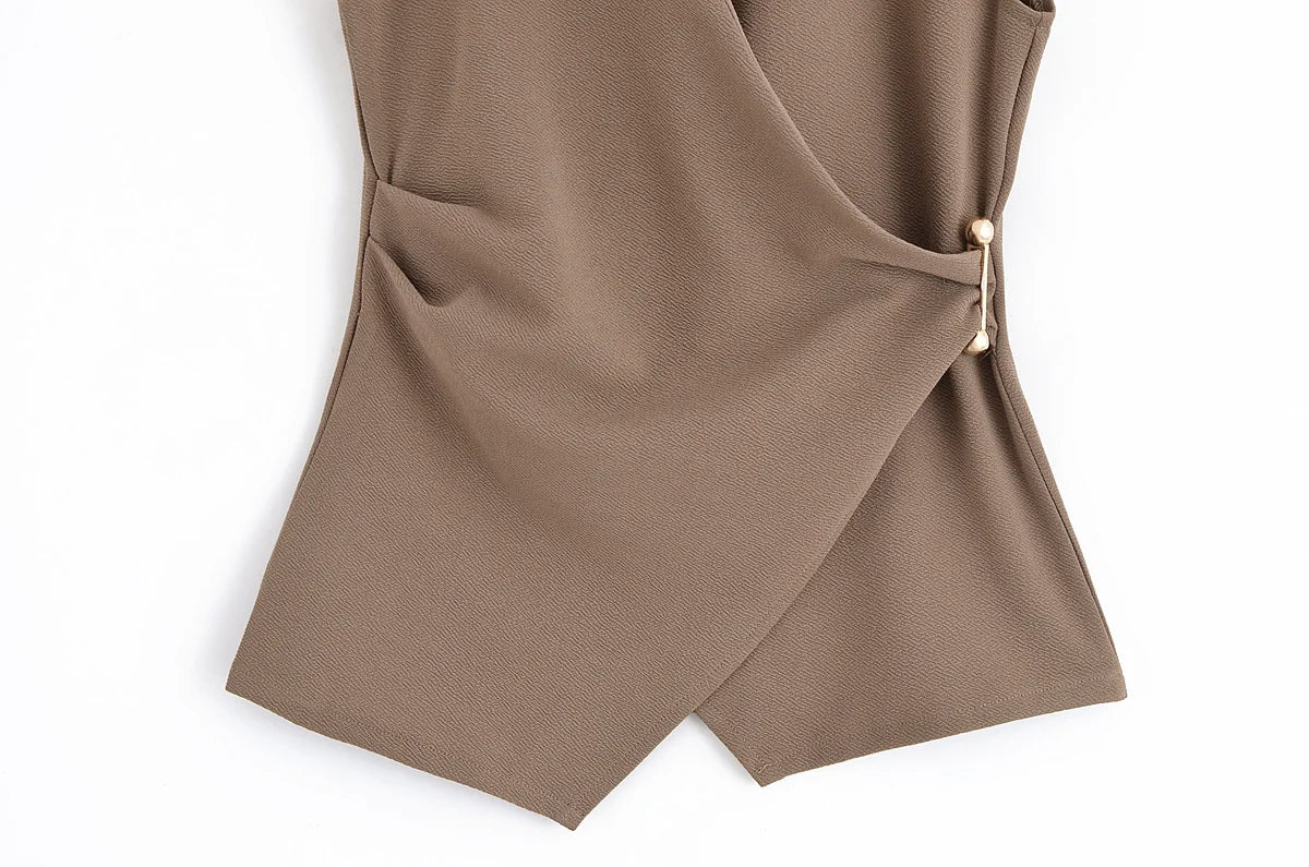 TRAF Simple Style Wide Leg Pants 2 Pieces Sets For Women Ruched Pin Vest Top Trousers Women's Suit 2025 New Casual Woman Outfits