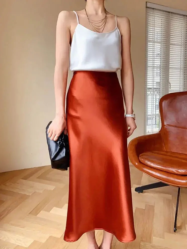 High-Waisted Satin A-Line Skirt - Elegant Spring/Summer 2025