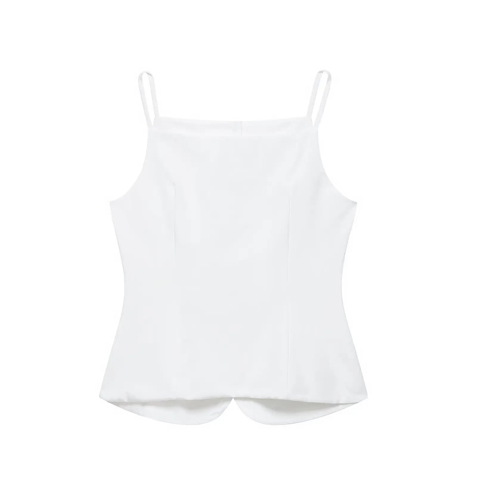 TRAFZA Women's Solid Square Collar Single Breasted Sleeveless Short Top+High Waist Zipper Side Pocket Shorts Female Slim Suits