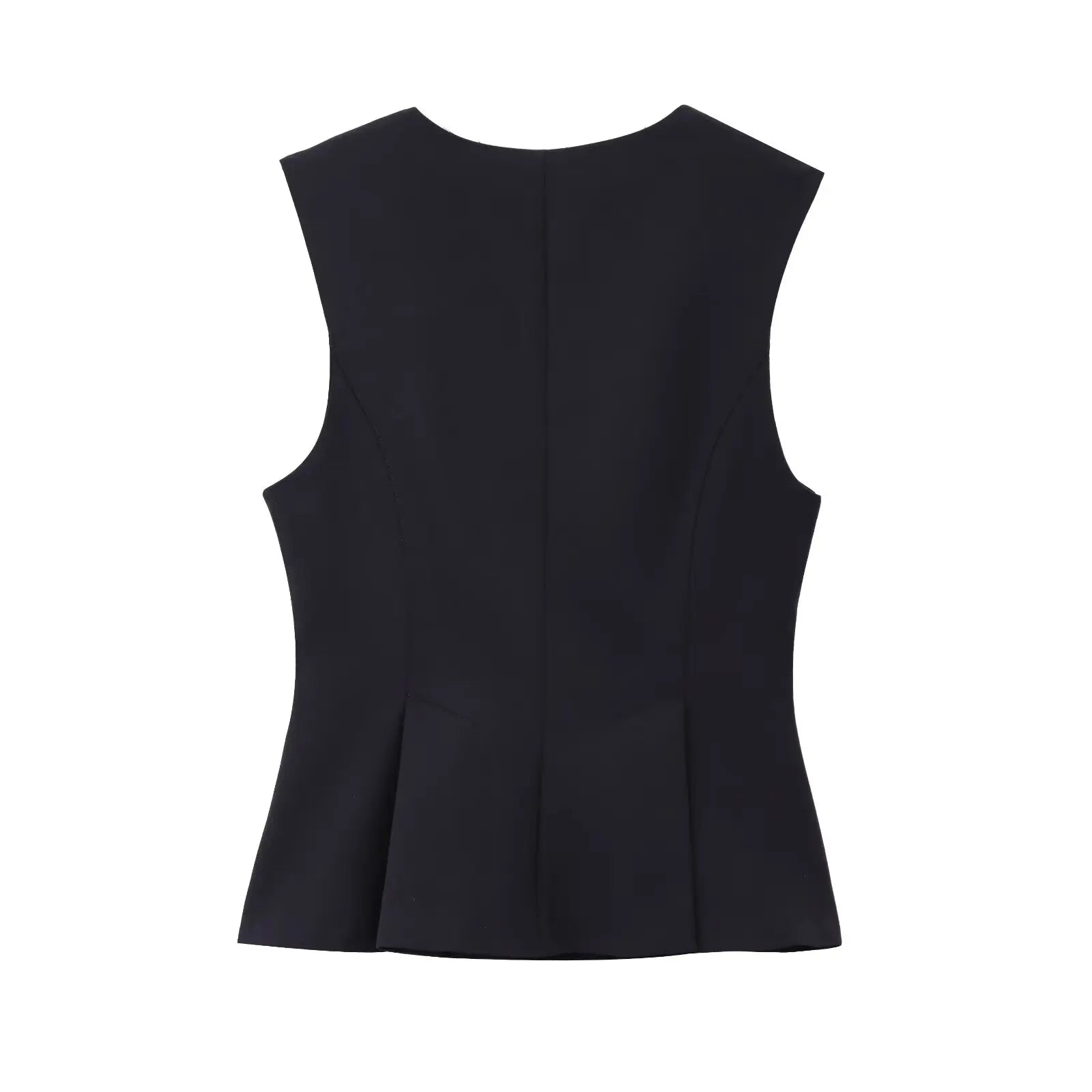 TFMLN 2025 Summer Women Solid Zipper Tops Vintage Causal Sleeveless O Neck Tank T Shirt Fashion Pleated Vest High Street Top