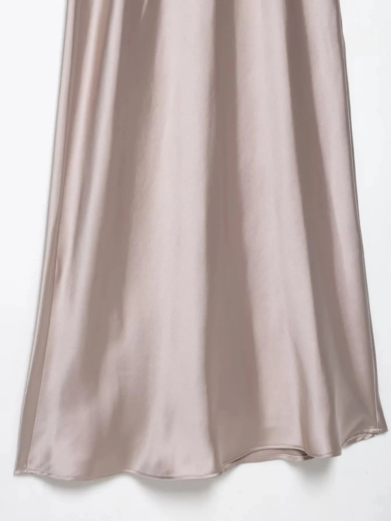 TRAFZA Summer Causal Silk Satin Texture Dresses For Women Pleated Short Sleeves Vintage V-neck Summer Pajama Style Midi Dresses