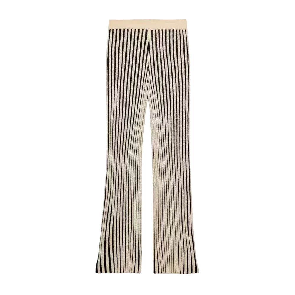 PB&ZA2025 Summer New Women's Striped Cut Drop Shoulder Sleeveless Knitted Jacket Top + Spliced Cut Knitted Casual Pants
