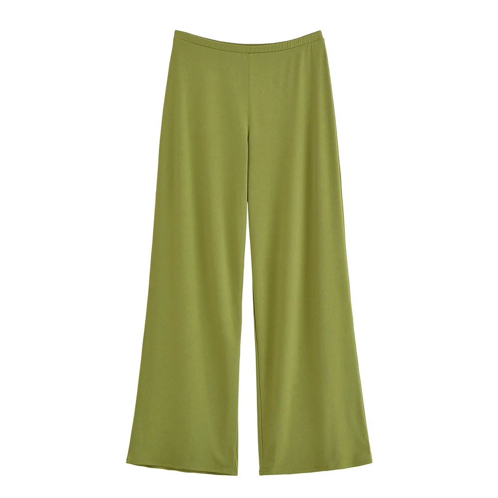 TRAFZA Women's Fashion Solid Pants Suit Backless Design With Pleated Asymmetric Sling Top Elastic Waist Wide-Leg Pants Set