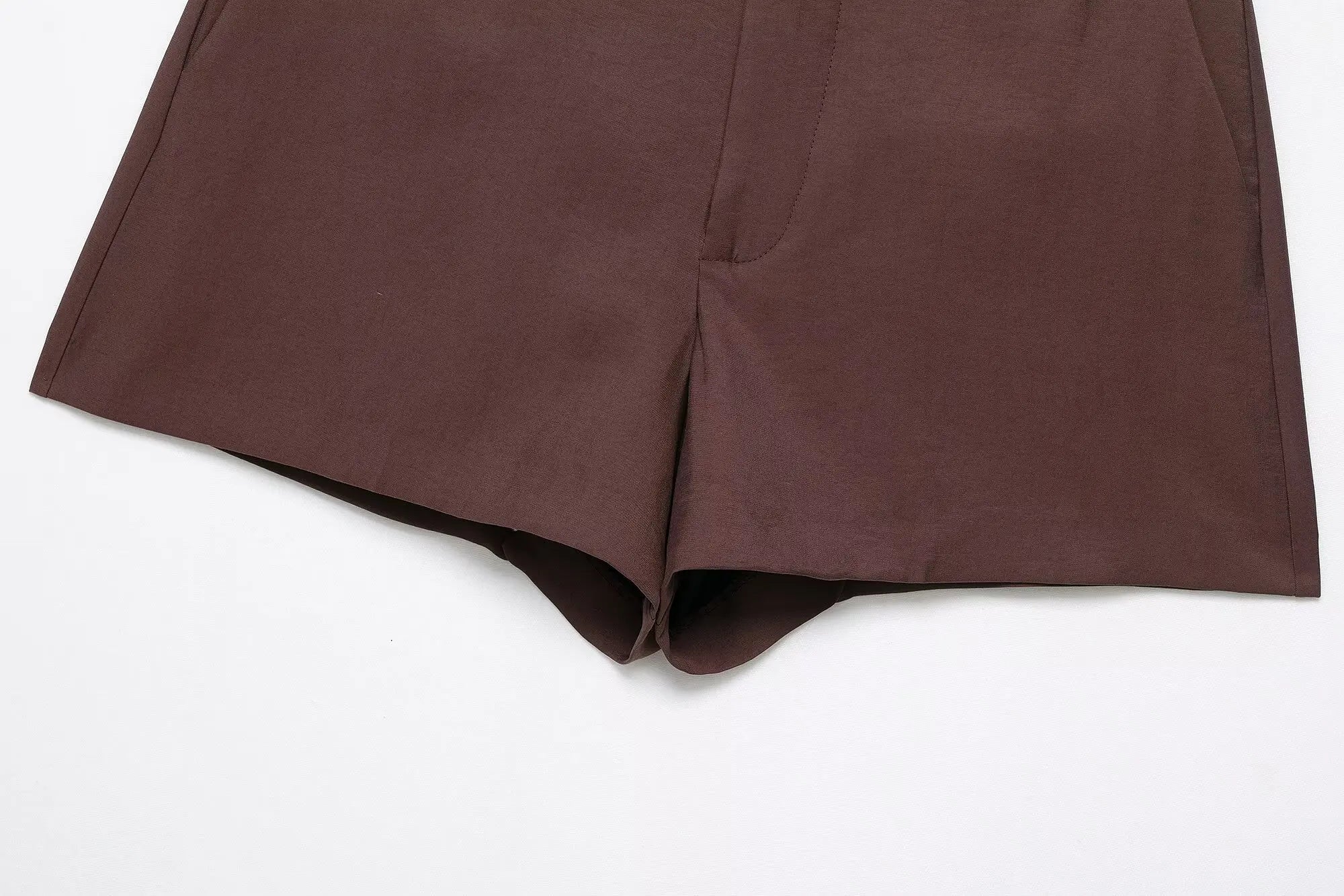TRAFZA Female Summer Fashion Suits Brown Turn-Down Collar Long Sleeves Bow Lace-Up Single-Breasted Coat+High Waist Zipper Shorts