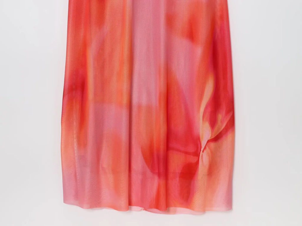TRAF European and American style summer new fashion trend women's backless V-neck thin sling print scarf long dress