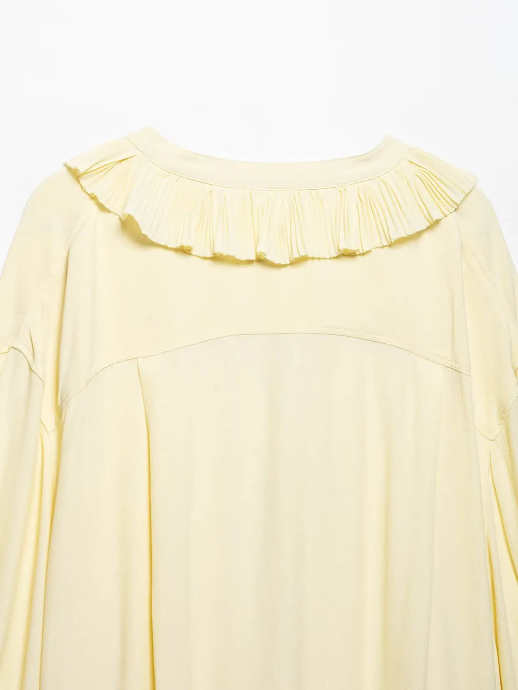TRAFZA Female Summer Casual Chic Shirts Light Yellow V-Neck Long Sleeves Tierred Decoration Lace-Up Women's Fashion Blouses