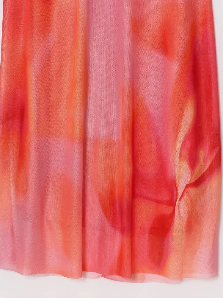TRAF European and American style summer new fashion trend women's backless V-neck thin sling print scarf long dress
