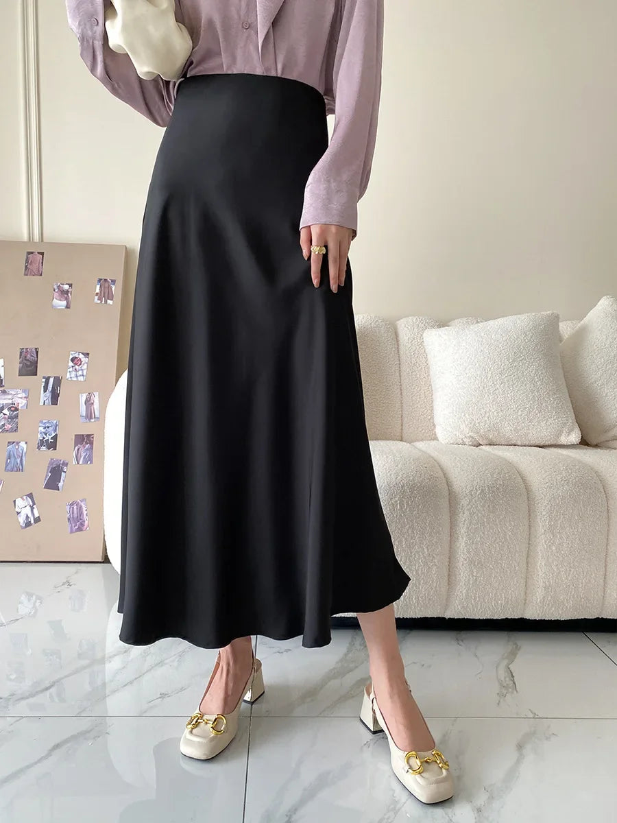 High-Waisted Satin A-Line Skirt - Elegant Spring/Summer 2025