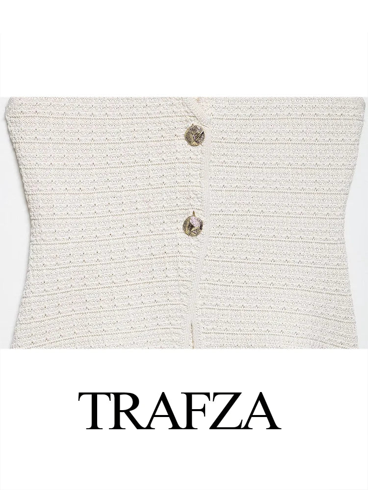 TRAFZA Women's Casual Slim Sets Solid Sleeveless Single-Breasted Vest Top+High Waist Mini Skirt Female Fashion Skirt Suit