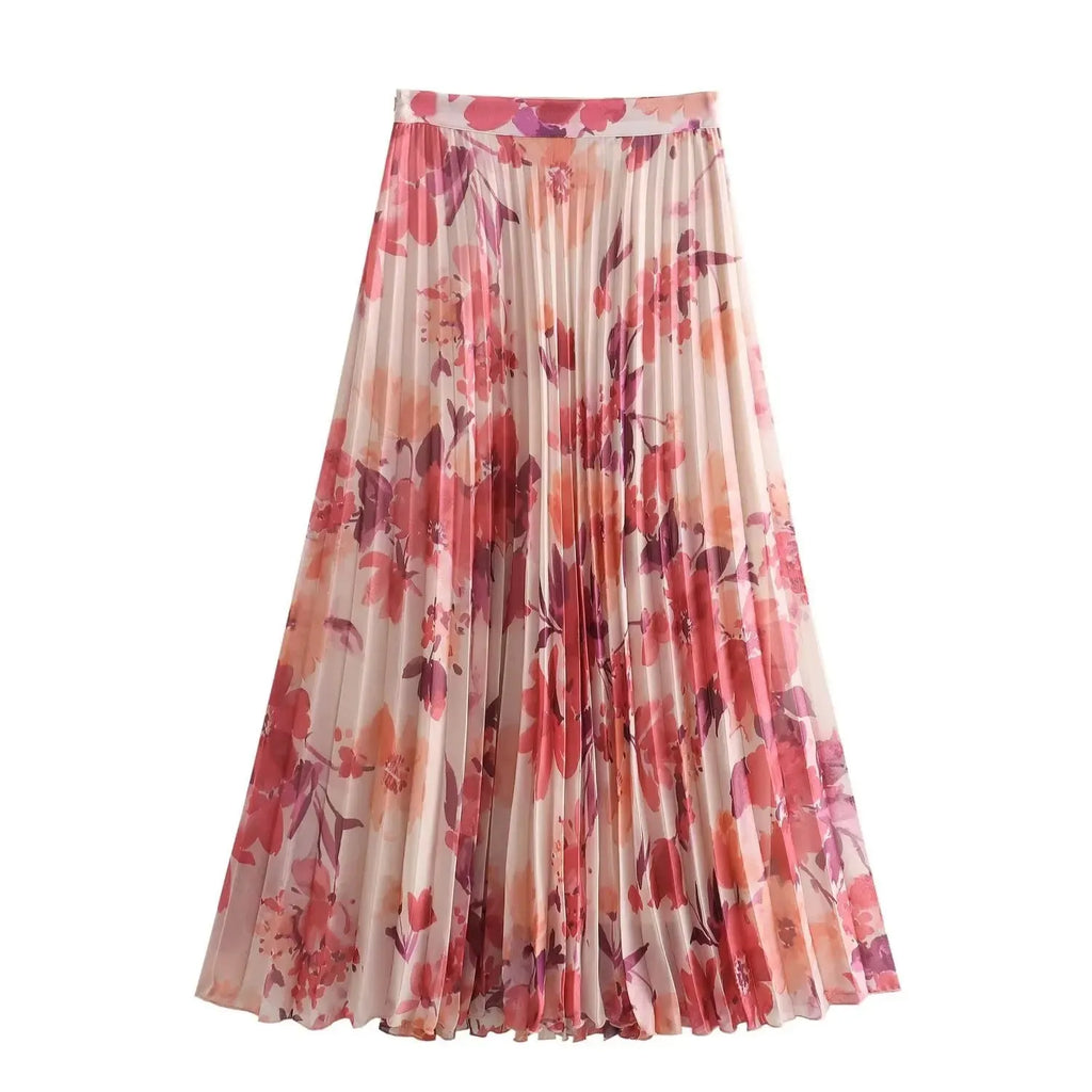 2024 Spring Casual New Arrival European Style Draped Printing Women's Shirt+A-Line Skirt Set Fashionable Female Suit