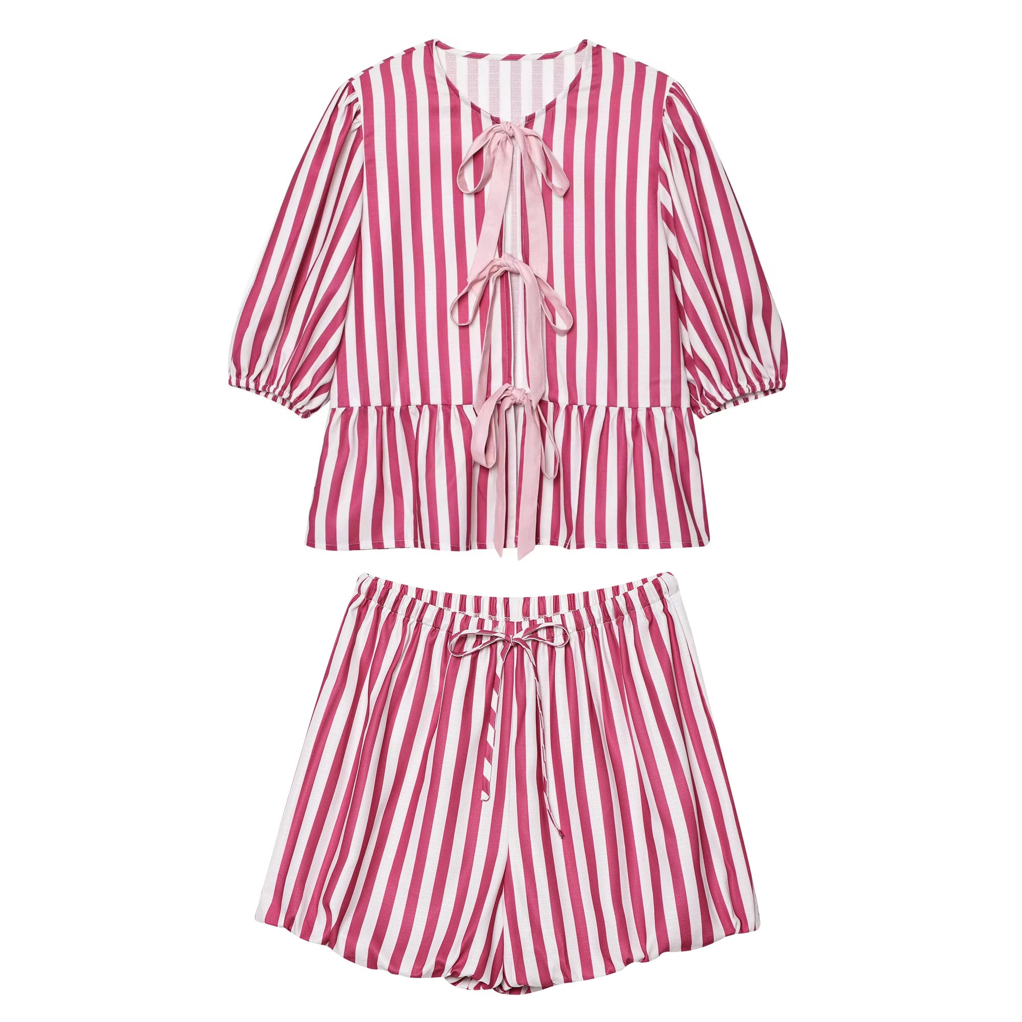 TRAF 2025 Woman Fashion Spring Summer Small Niche Lace Up Loose Top Sets Casual High Waisted Short Suits