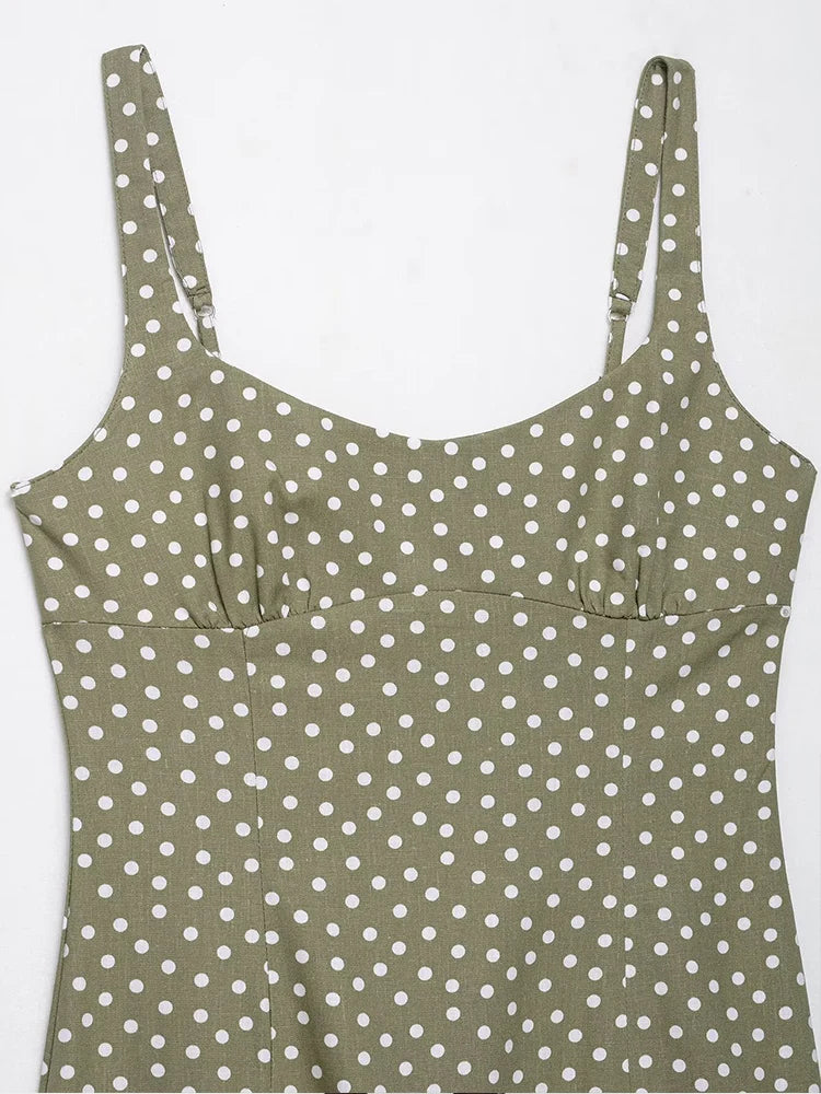 TRAF European and American style summer new fashion trend women's clothing linen polka dot round neck sling midi dress