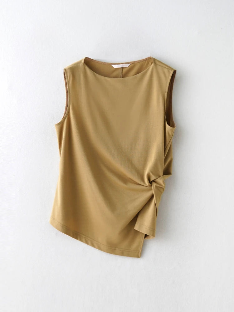 Ele Pm Silk No-Sve Top Women's Regular Fit Summer Faion Twist Knot Design Slimming Garment