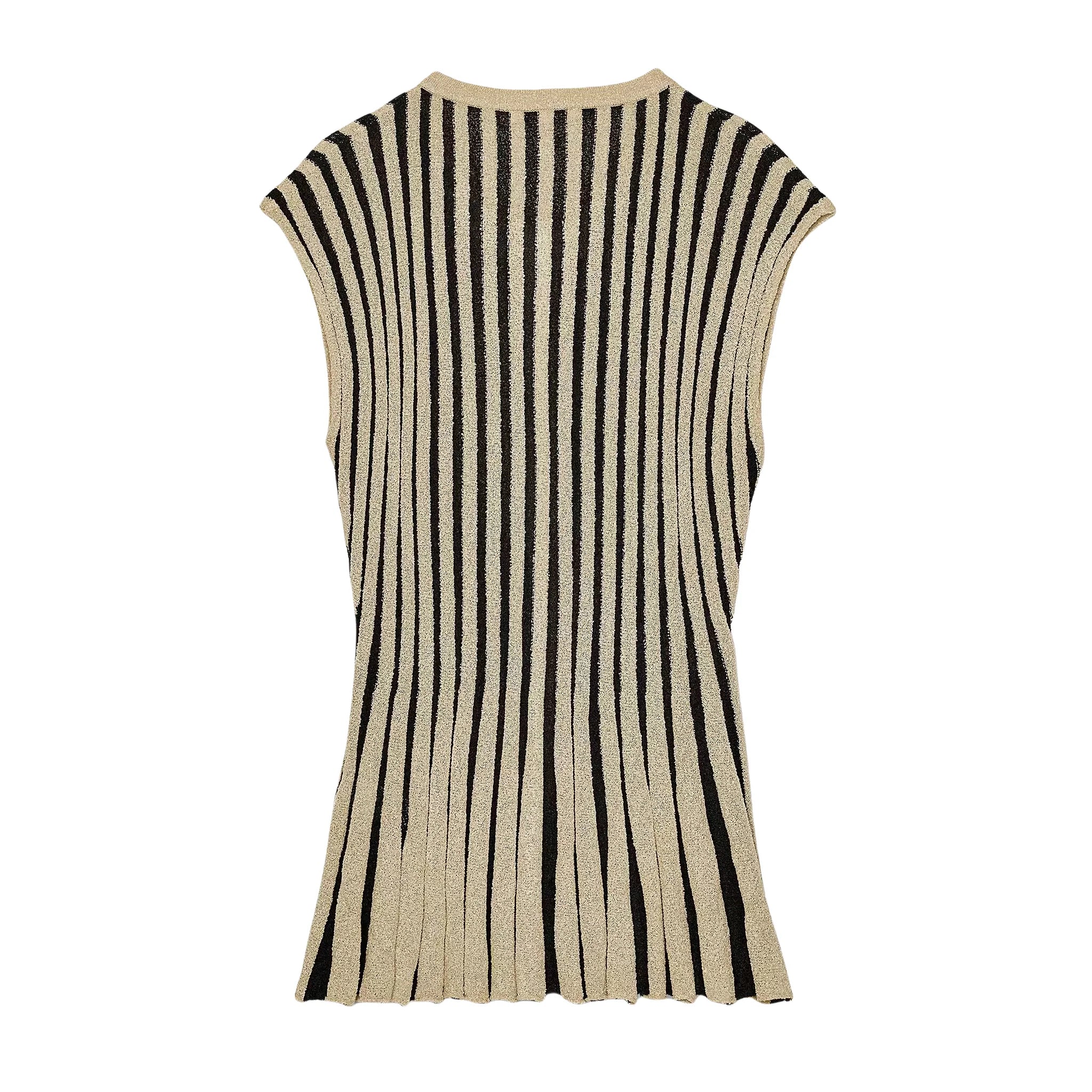 PB&ZA2025 Summer New Women's Striped Cut Drop Shoulder Sleeveless Knitted Jacket Top + Spliced Cut Knitted Casual Pants