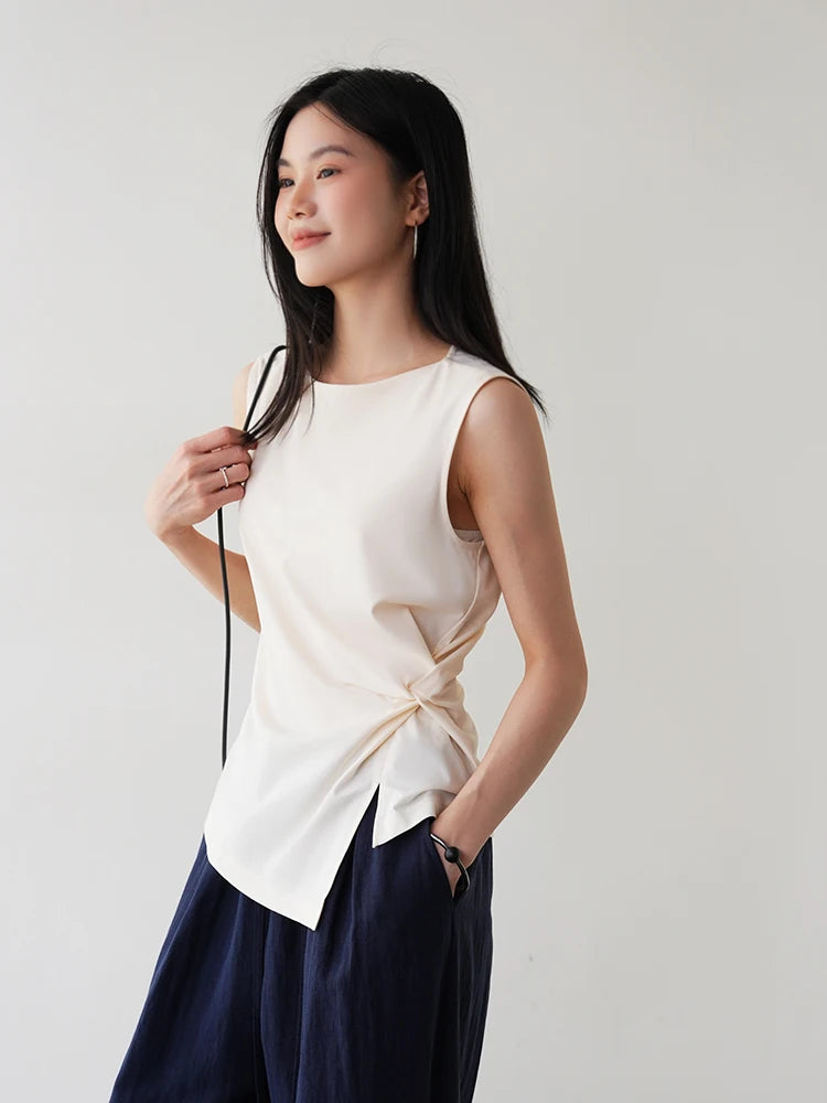Ele Pm Silk No-Sve Top Women's Regular Fit Summer Faion Twist Knot Design Slimming Garment