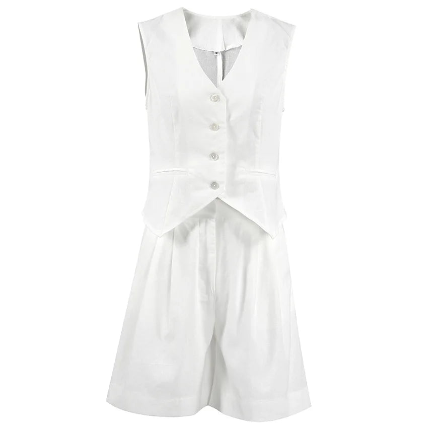 2025 Design Cotton Linen Suit Vest Suit Women's Summer Casual Sleeveless Vest Shorts Two-piece Set костюм женский летний