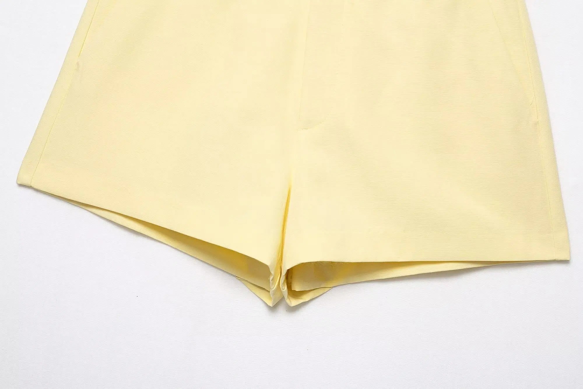 TRAFZA Women's Solid Square Collar Single Breasted Sleeveless Short Top+High Waist Zipper Side Pocket Shorts Female Slim Suits