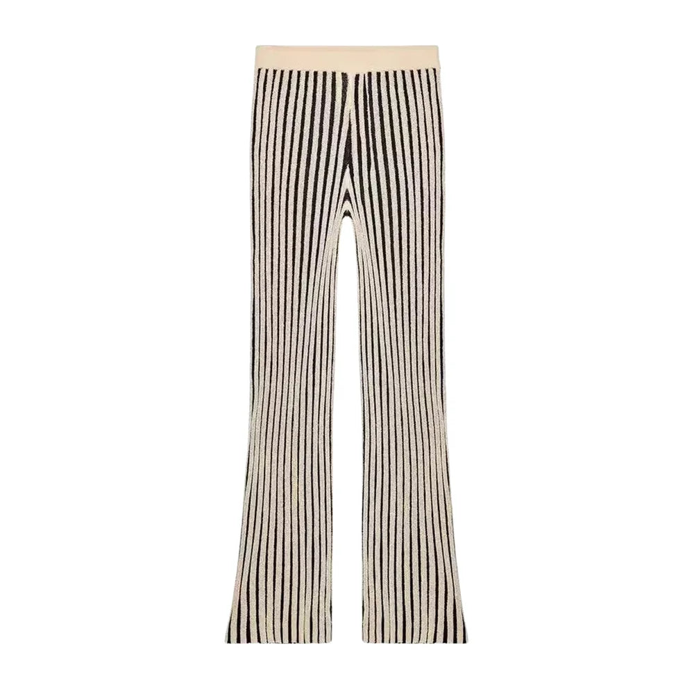 PB&ZA2025 Summer New Women's Striped Cut Drop Shoulder Sleeveless Knitted Jacket Top + Spliced Cut Knitted Casual Pants