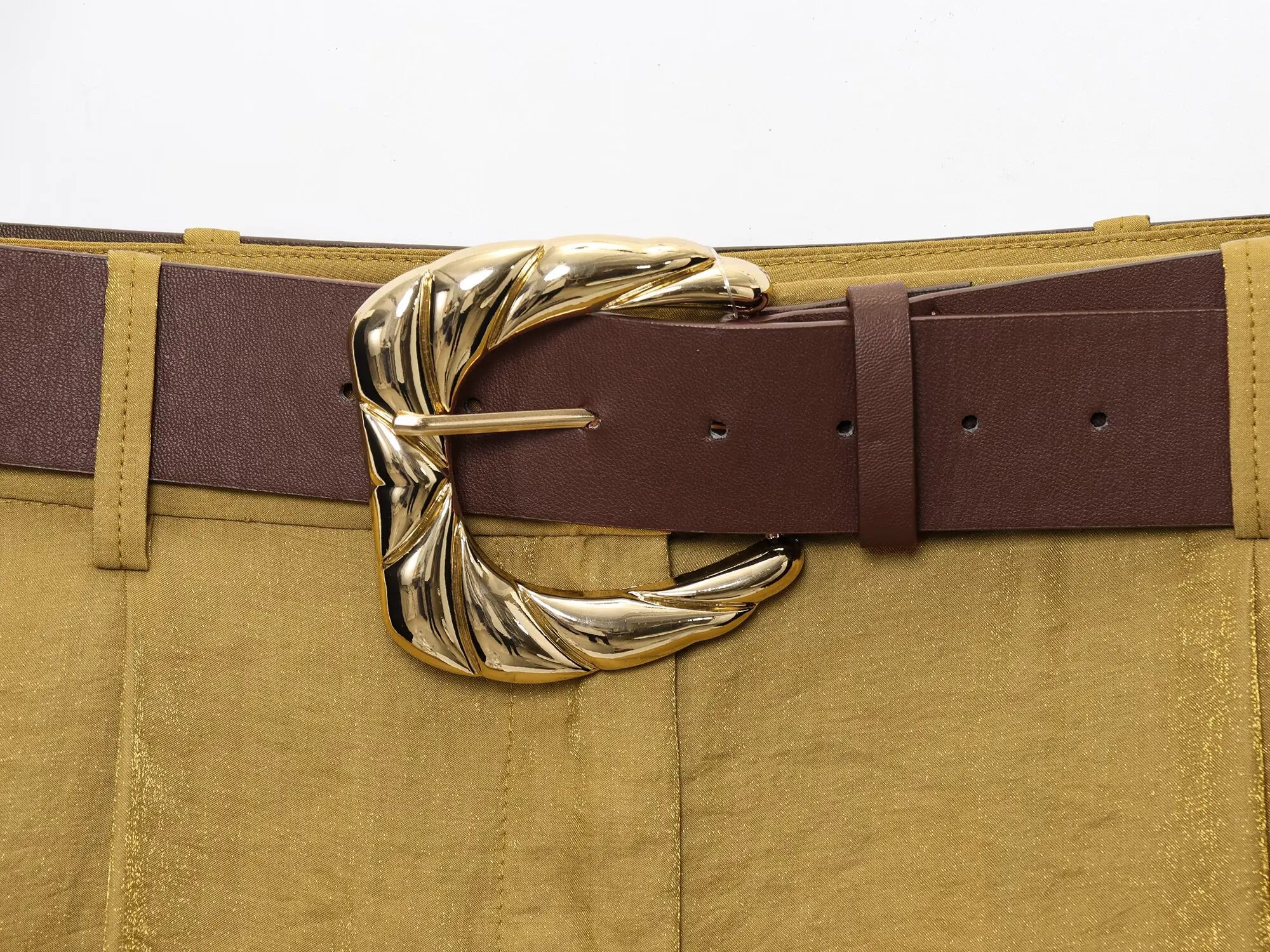 PB&ZA2025 Summer New Women's Solid Color Temperament Matching Belt Satin Textured Wide Leg Casual Pants