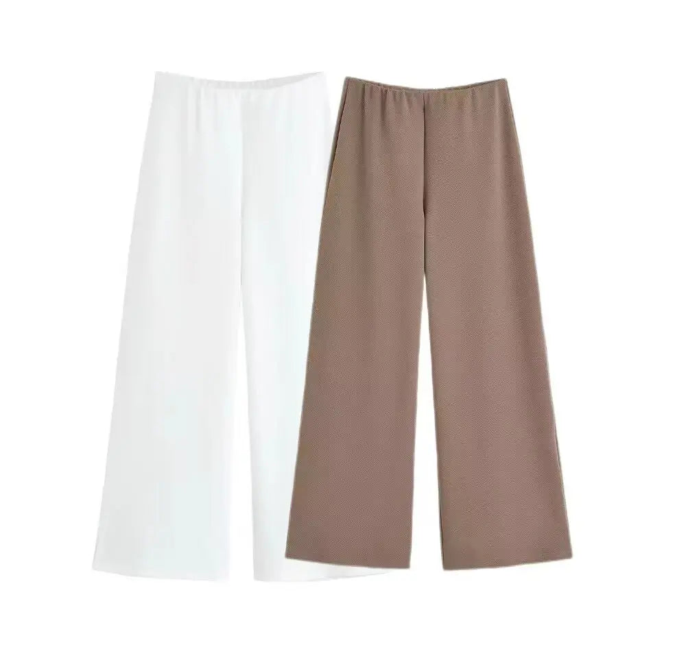 TRAF Simple Style Wide Leg Pants 2 Pieces Sets For Women Ruched Pin Vest Top Trousers Women's Suit 2025 New Casual Woman Outfits