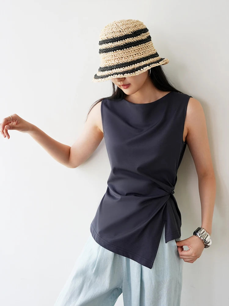 Ele Pm Silk No-Sve Top Women's Regular Fit Summer Faion Twist Knot Design Slimming Garment