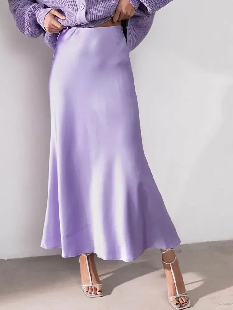 High-Waisted Satin A-Line Skirt - Elegant Spring/Summer 2025