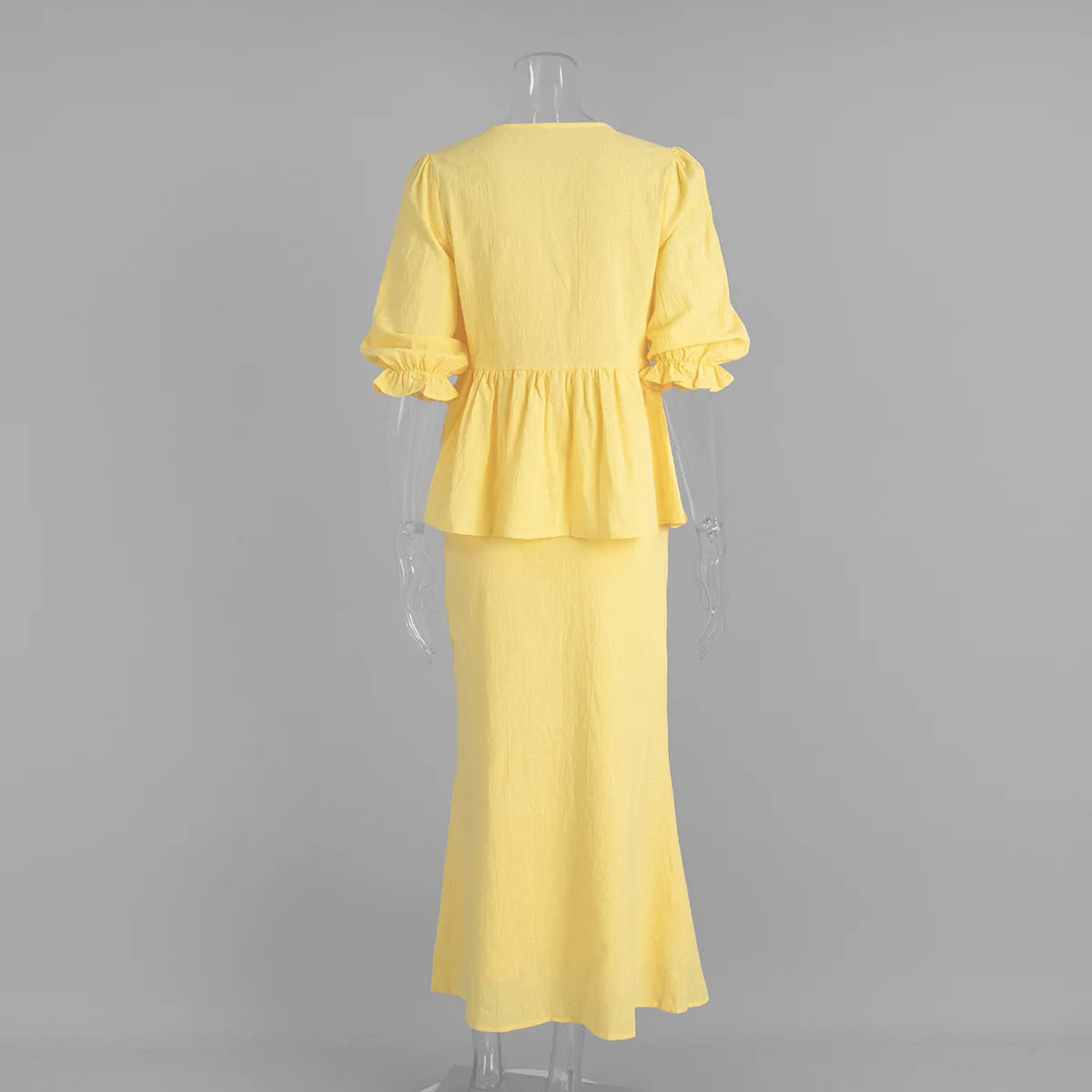 Tossy Summer Ruffled 2 Piece-Set Maxi Skirt For Women V-Neck Lace-Up Short Sleeve Shirts Top And Slim High Waist Long Skirt Sets