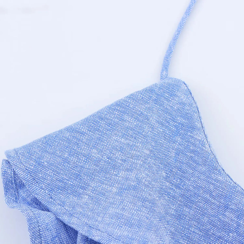 TRAF European and American style summer new fashion trend women's wear design sense linen blended layered suspender dress