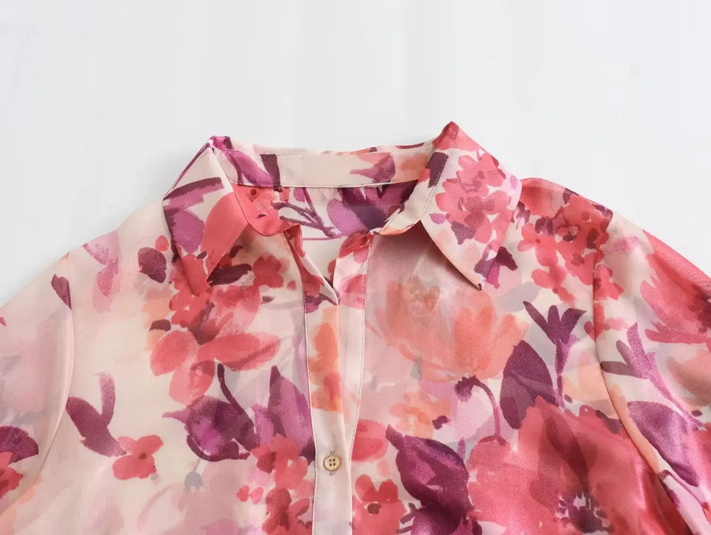 2024 Spring Casual New Arrival European Style Draped Printing Women's Shirt+A-Line Skirt Set Fashionable Female Suit