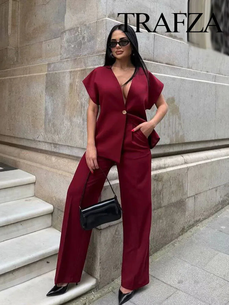 Chic V-Neck Vest &amp; Pant Set - Summer 2025 Glam