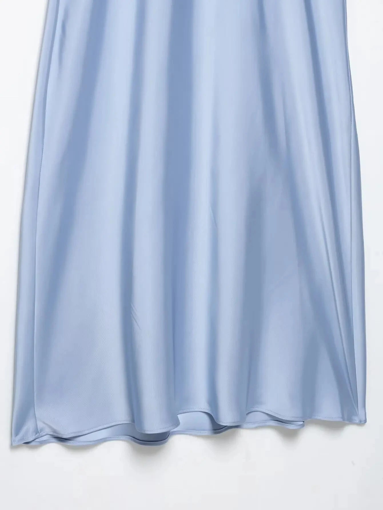 TRAFZA Summer Causal Silk Satin Texture Dresses For Women Pleated Short Sleeves Vintage V-neck Summer Pajama Style Midi Dresses