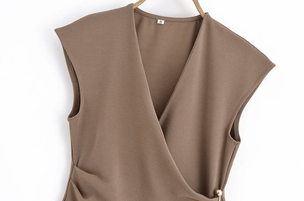 TRAF Simple Style Wide Leg Pants 2 Pieces Sets For Women Ruched Pin Vest Top Trousers Women's Suit 2025 New Casual Woman Outfits