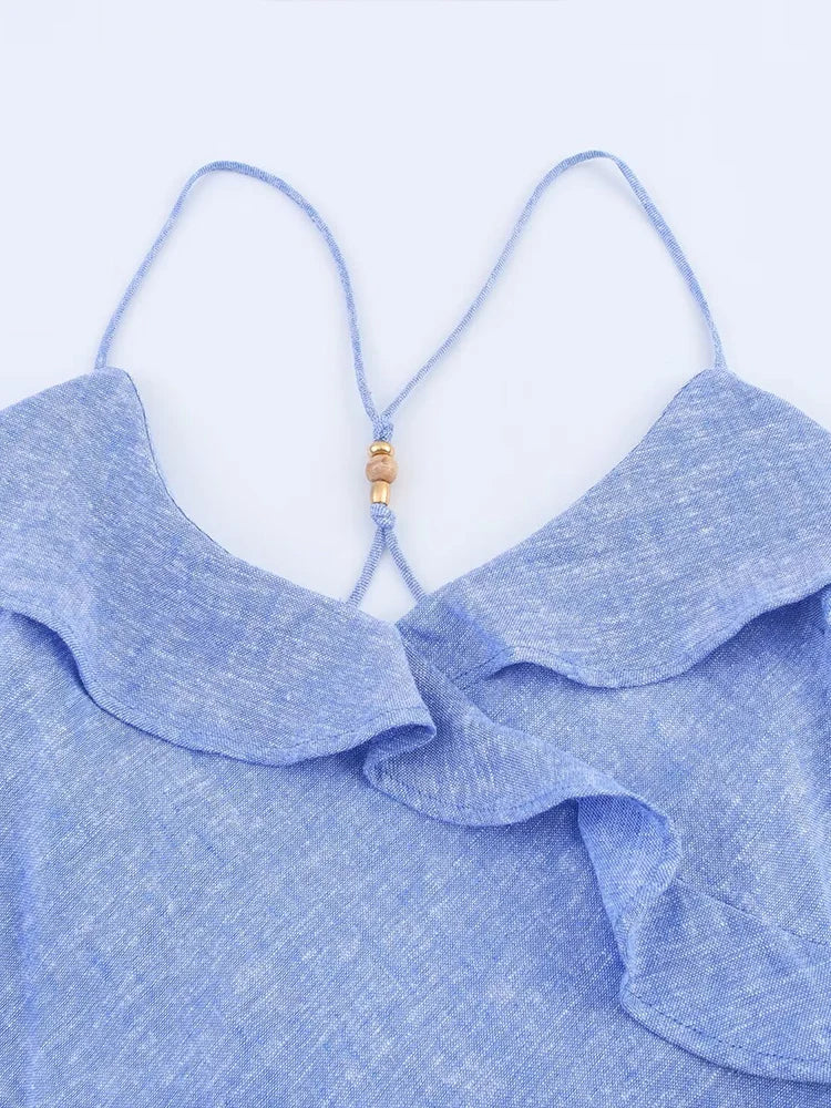 TRAF European and American style summer new fashion trend women's wear design sense linen blended layered suspender dress