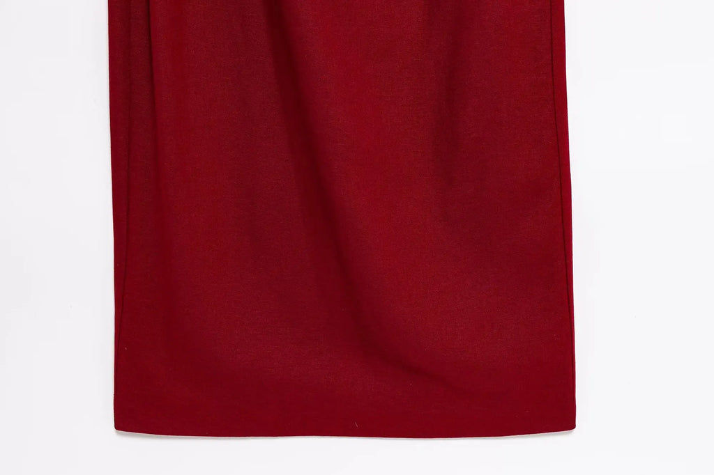 TRAFZA Women's Summer Fashion Round Neck Sleeveless Line Blended Midi Dress Female Sexy Elegant Slim Pleated Hem Slit Long Dress