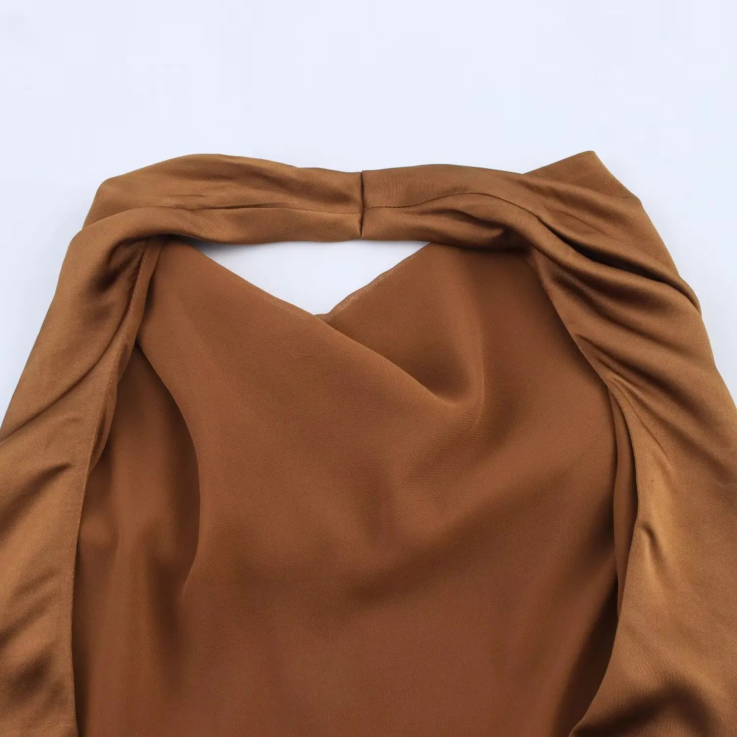TRAFZA Women 2025 Fashion Solid Satin Texture Sleeveless Midi Dress Female Spring Hanging Neck Collar Hollow Out Long Dress