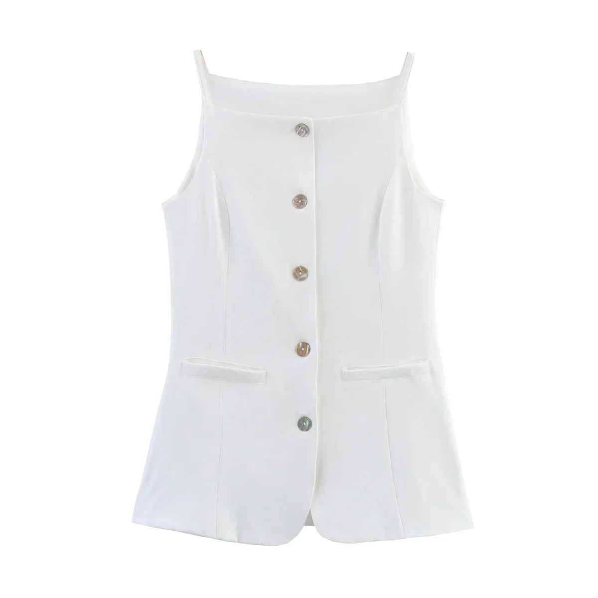 Spring 2025 New Arrival White Strapless Midi Vest Short Tank Top Fashionable Elegant Color Block Polyester Blend Women's Vest