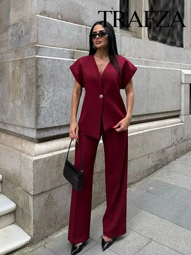 Chic V-Neck Vest &amp; Pant Set - Summer 2025 Glam