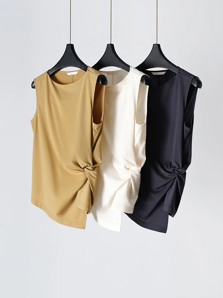 Ele Pm Silk No-Sve Top Women's Regular Fit Summer Faion Twist Knot Design Slimming Garment
