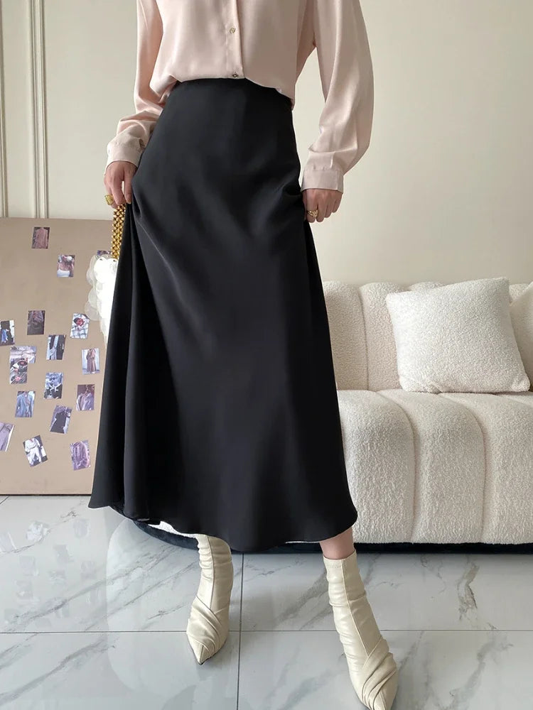 High-Waisted Satin A-Line Skirt - Elegant Spring/Summer 2025