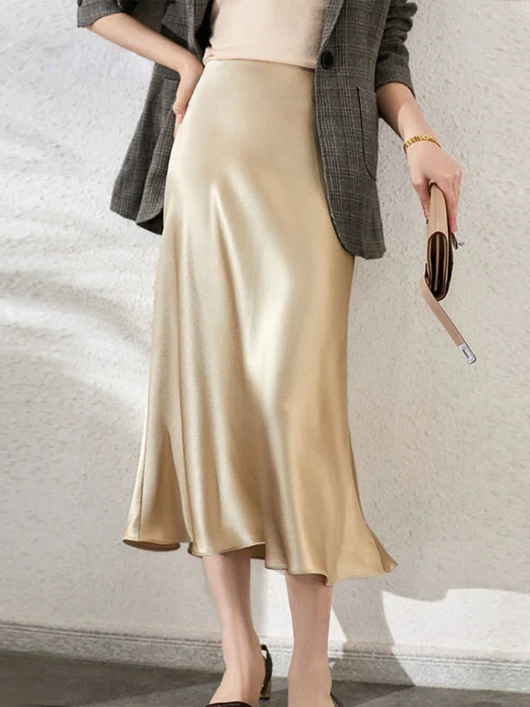 High-Waisted Satin A-Line Skirt - Elegant Spring/Summer 2025