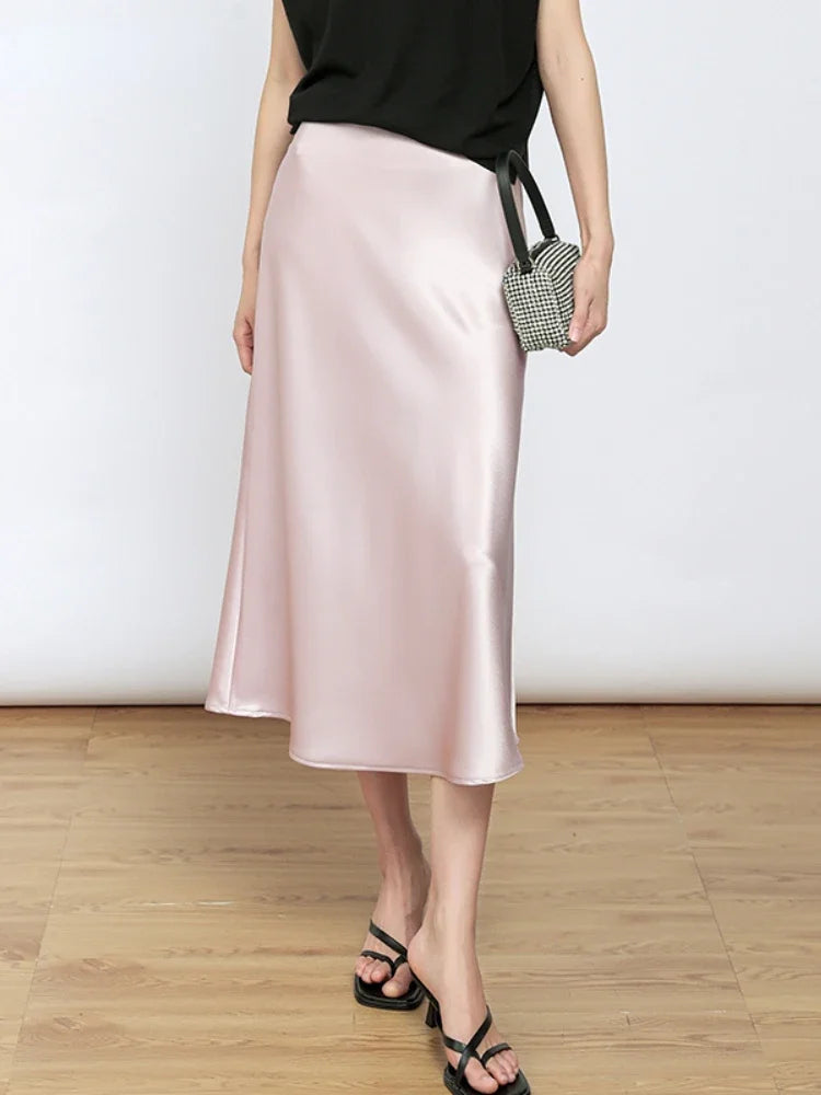 High-Waisted Satin A-Line Skirt - Elegant Spring/Summer 2025