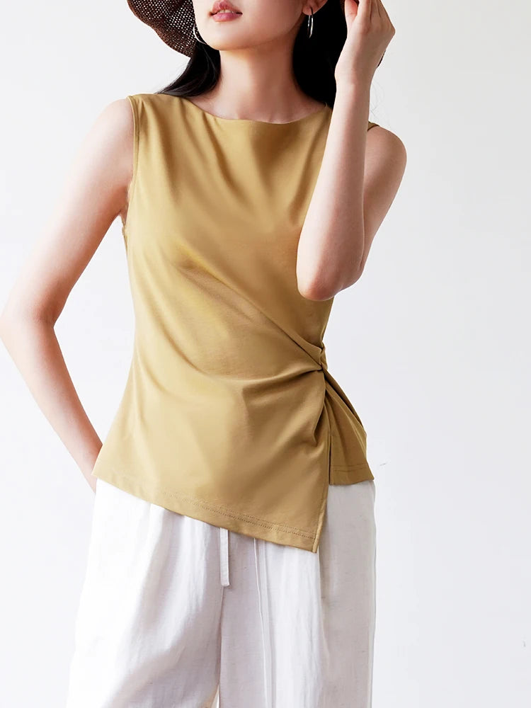 Ele Pm Silk No-Sve Top Women's Regular Fit Summer Faion Twist Knot Design Slimming Garment