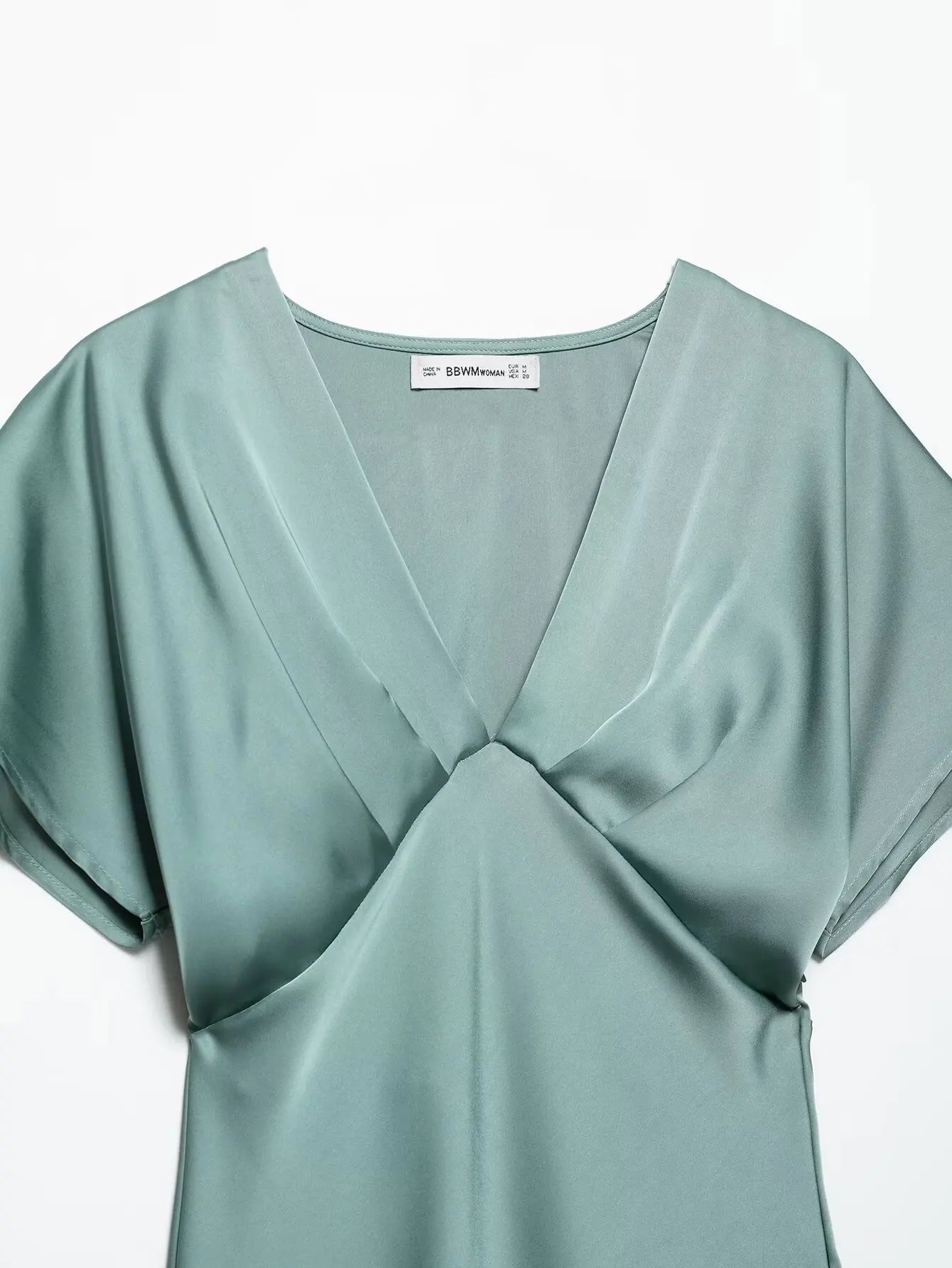 TRAFZA Summer Causal Silk Satin Texture Dresses For Women Pleated Short Sleeves Vintage V-neck Summer Pajama Style Midi Dresses