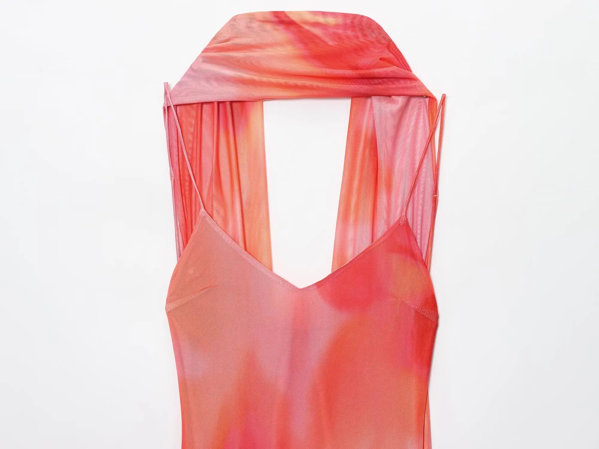 TRAF European and American style summer new fashion trend women's backless V-neck thin sling print scarf long dress