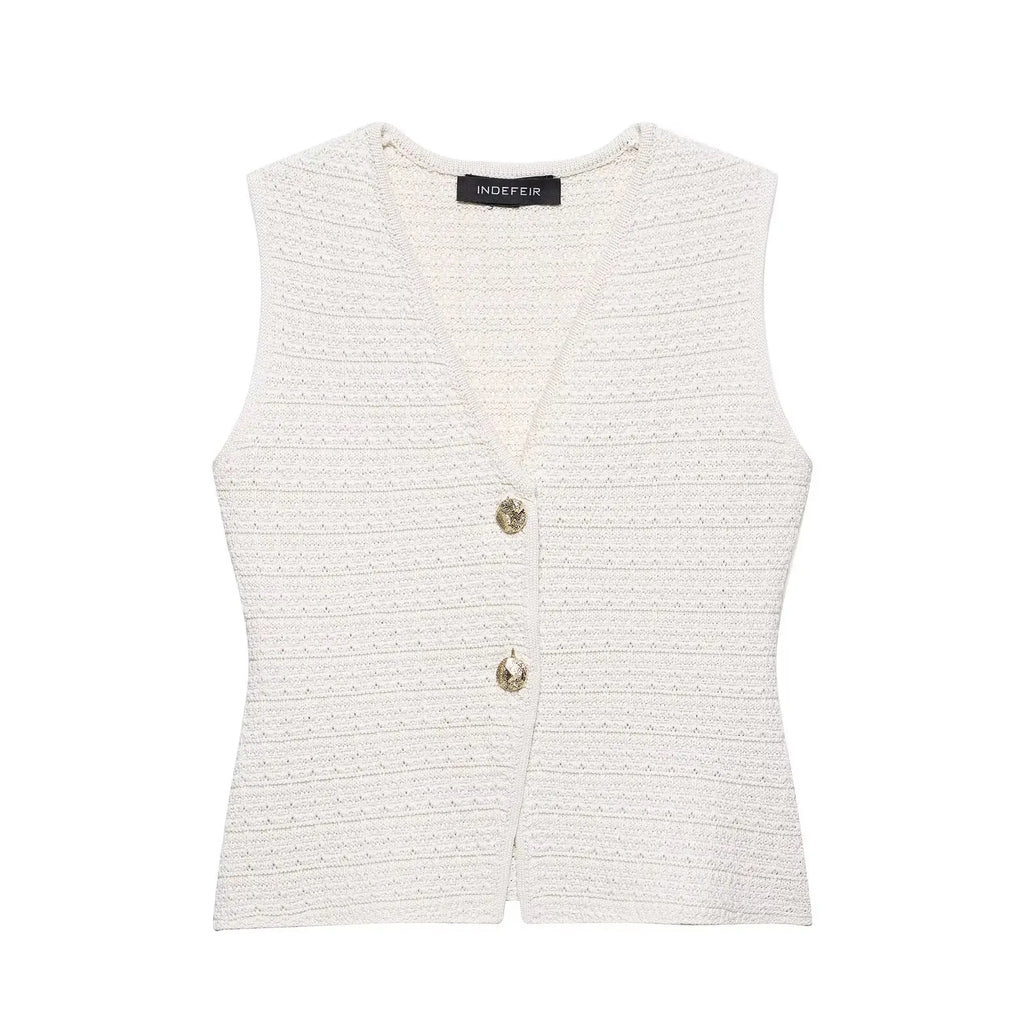 TRAFZA Women's Casual Slim Sets Solid Sleeveless Single-Breasted Vest Top+High Waist Mini Skirt Female Fashion Skirt Suit